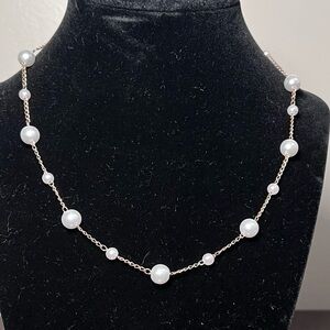 Delicate Faux Pearl Necklace with Gold Toned Chain